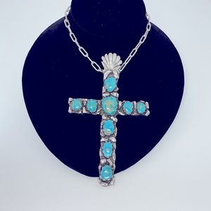 Sterling Silver & Turquoise Vintage Cross